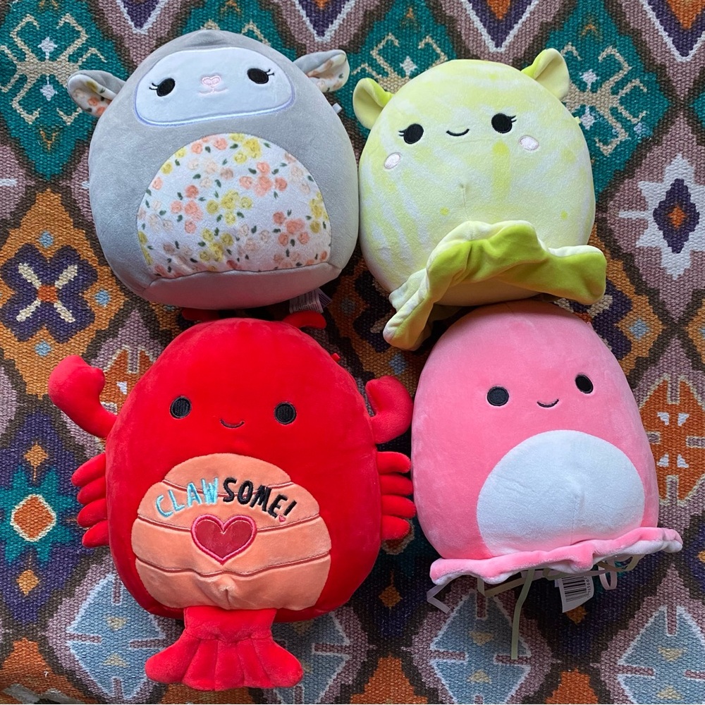 Squishmallow Bundle Plush Lot Aneta Lobster, Eleah The Lamb, Pink Yellow Octopus
